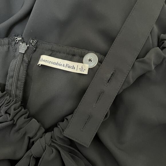 Abercrombie & Fitch Cinched V Neck Slip Midi Dress Size L Black Side Slit Gothic - Picture 5 of 7